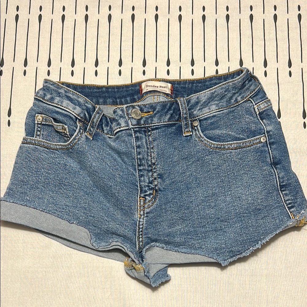 Sunday Best Blue Jean Shorts With Frayed Hem. Size 29